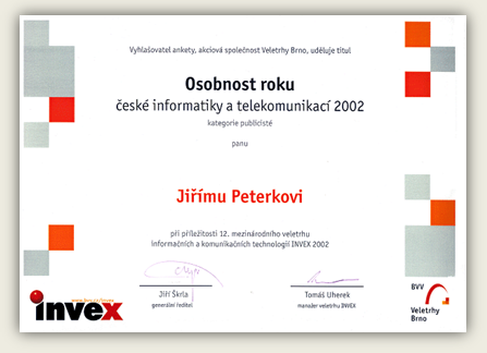 Osobnost roku 2002 v kategorii Publiciste - diplom